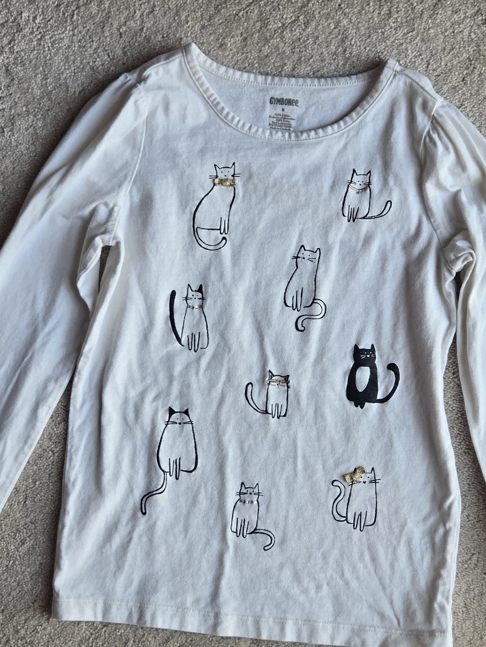 Gymboree White Long-Sleeve Cat Print Tee